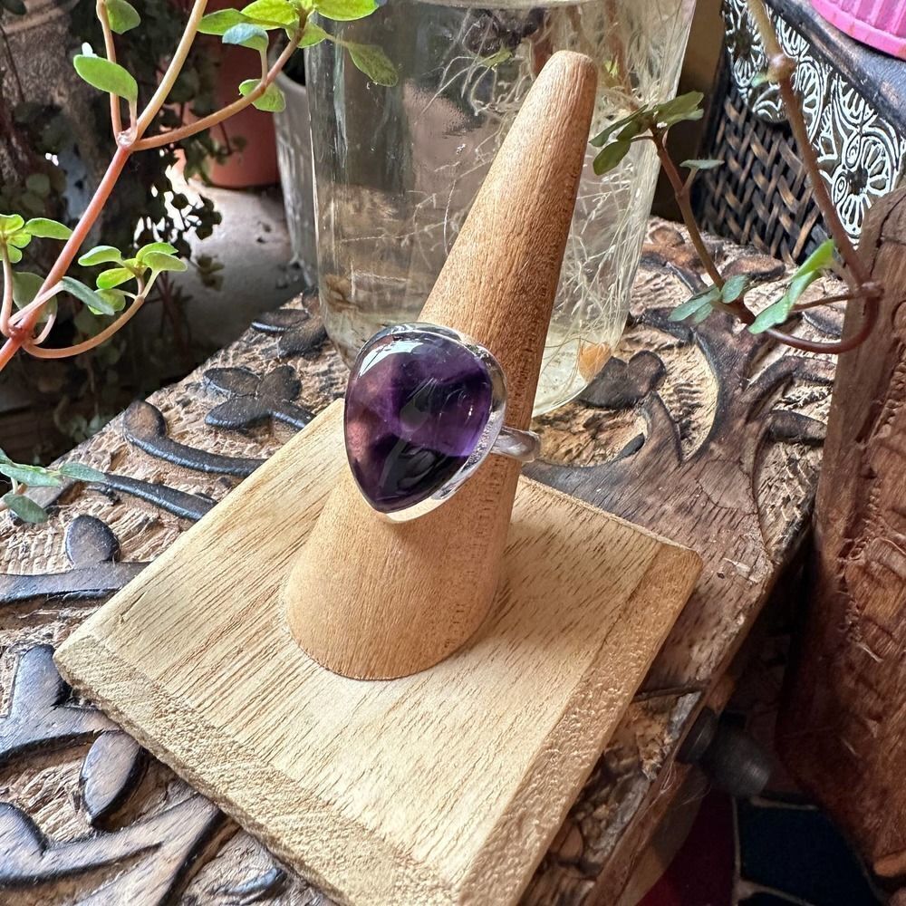 Natural Trapiche Star Amethyst Sterling Silver Ring Size 10 - Picture 6 of 8
